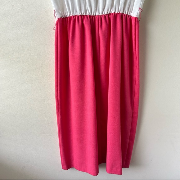 $5 FOR $25 | Vintage Barbiecore Sheath Modest Midi Dress Pink White 14 - Picture 9 of 13